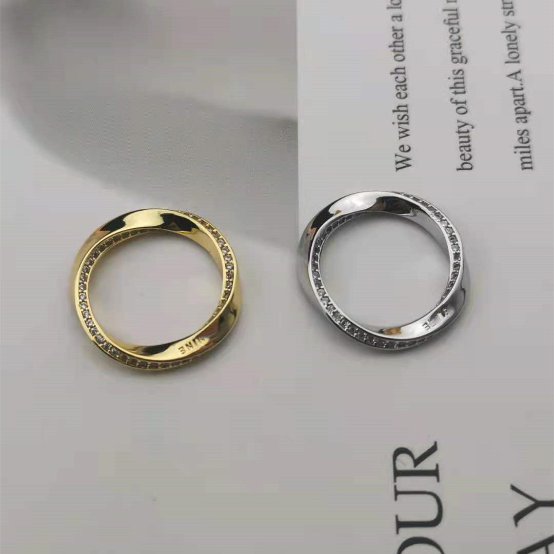 赛家21新款镶钻扭转圆圈戒指高级气质素圈不规则几何缠绕指环批发