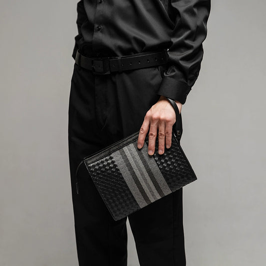 X&BV手包男真皮大容量男士手拿包牛皮编织男包商务休闲信封手抓包