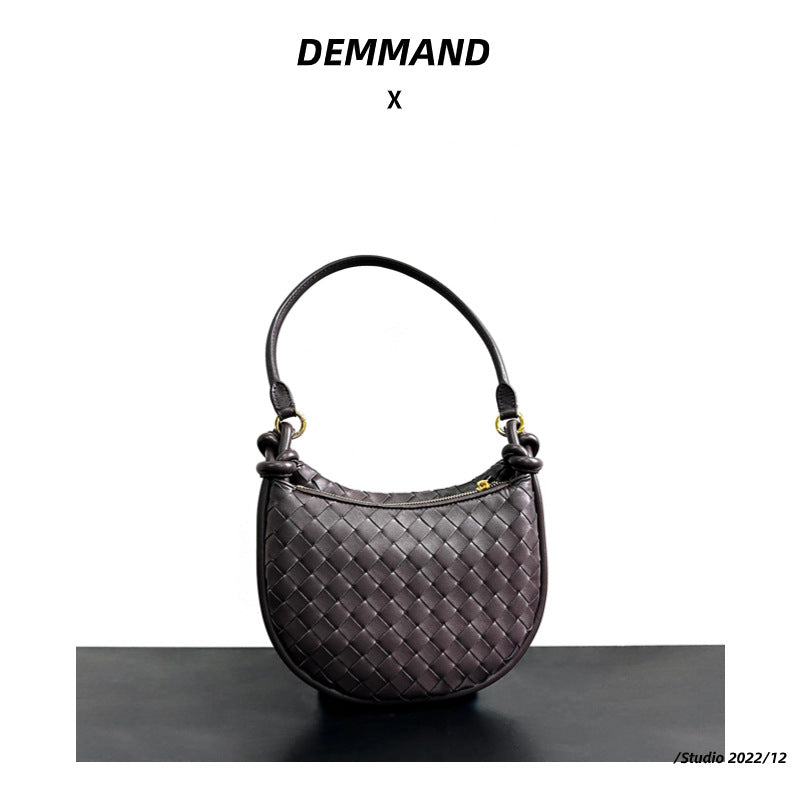 2023新款秋冬原创编织真皮腋下包女简约通勤托特包大休闲手提包女