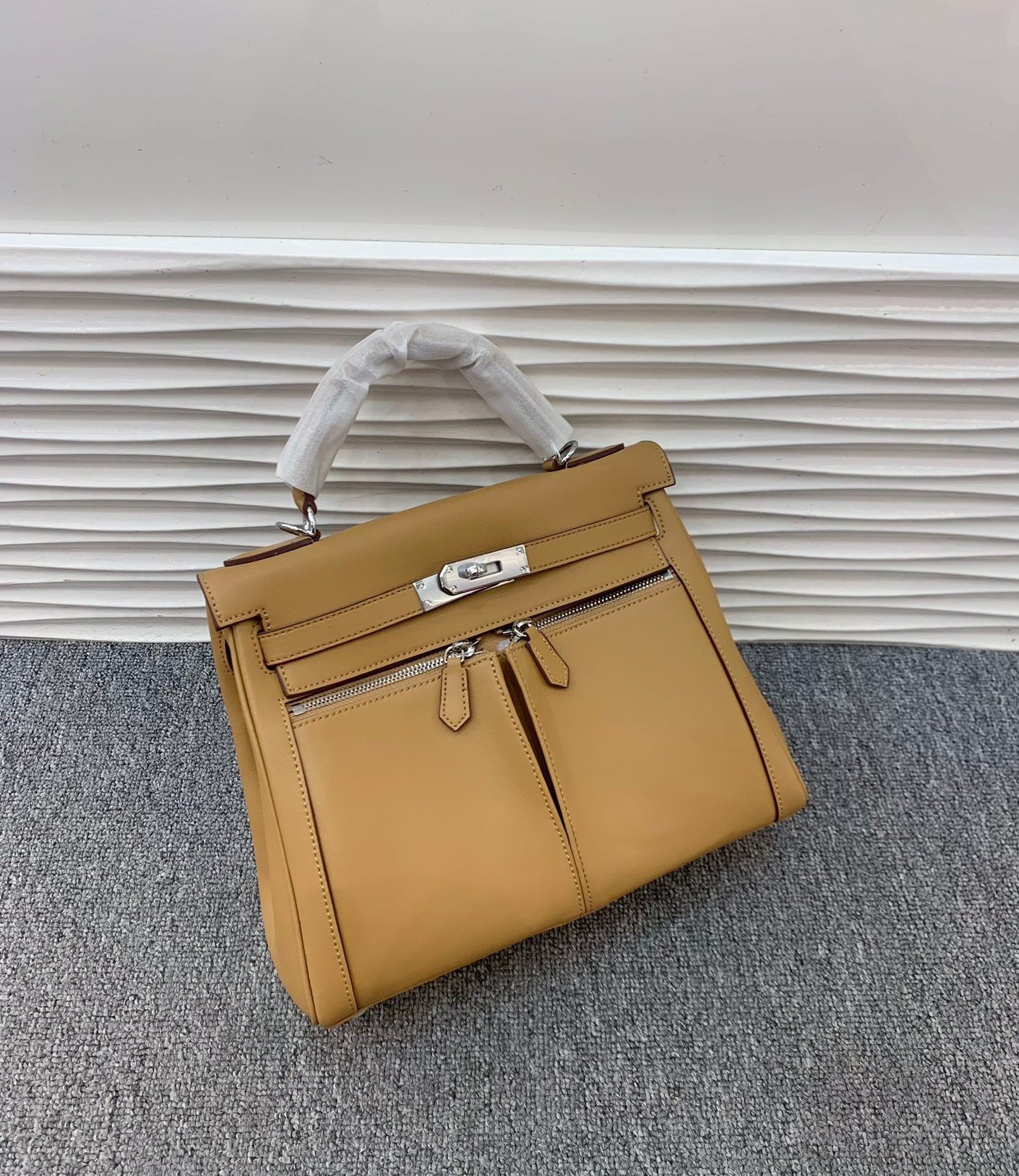 真皮复古双口袋凯莉包包女高级感大容量手提包百搭通勤单肩斜挎包