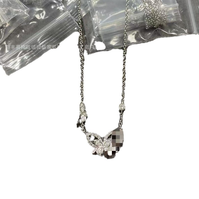 高版本格拉家幻影蝴蝶项链满钻双五蝴蝶粉钻925银镀18k玫瑰金V金
