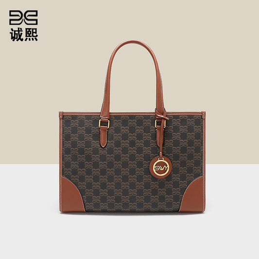 跨境商务通勤托特包百搭大容量潮流手提包女士气质老花单肩腋下包