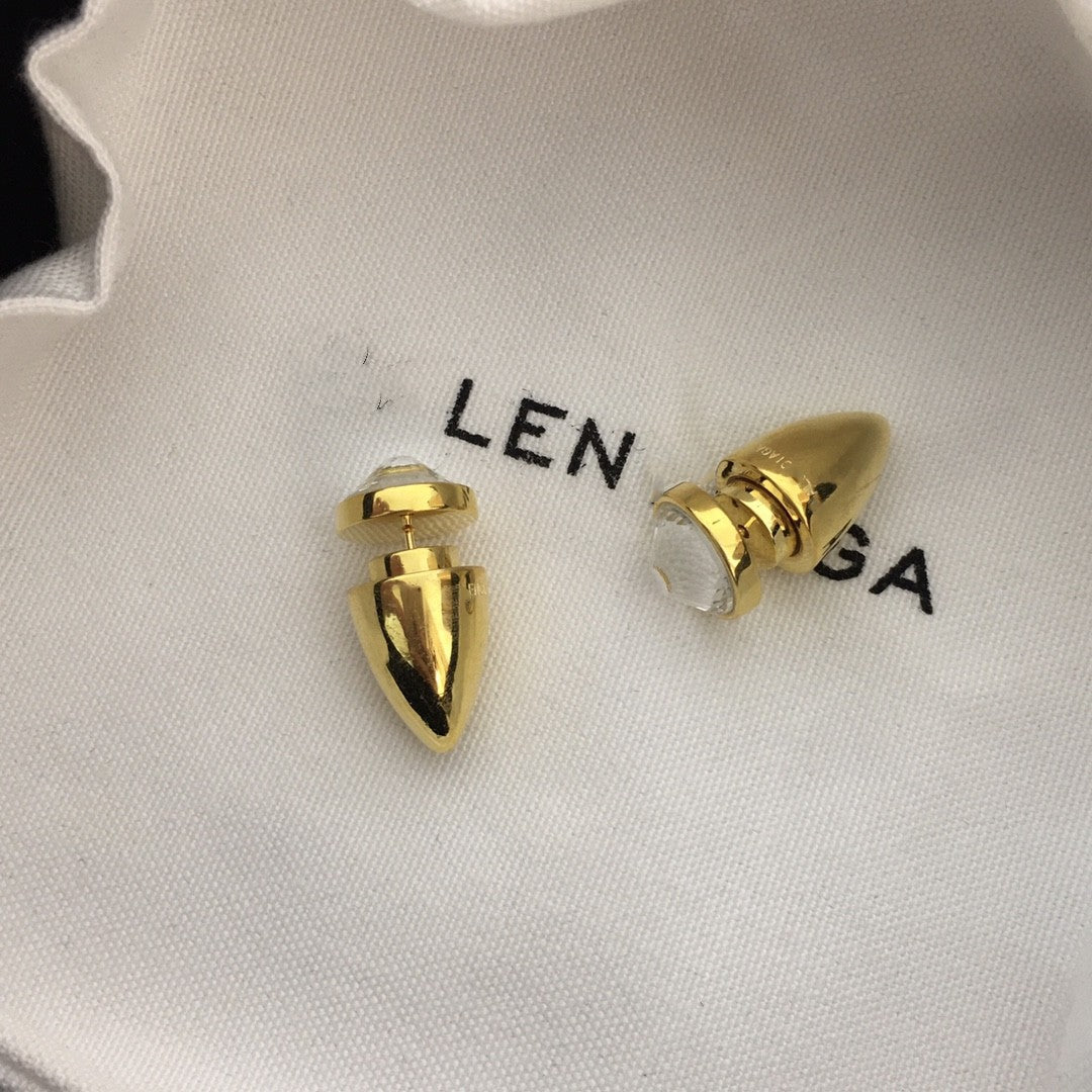 B家21新款水晶子弹耳钉女高级感气质个性INS风几何形光面镶钻耳环