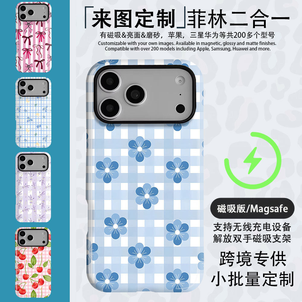 亚马逊跨境格纹图菲林二合一适用苹果17promax手机壳iPhone16三星
