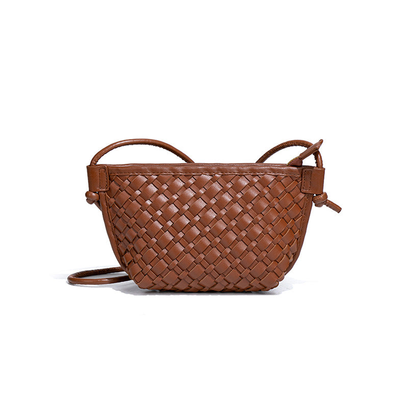 新款纯色百搭斜跨编织女包休闲创意零钱包小巧可爱mini复古饺子包