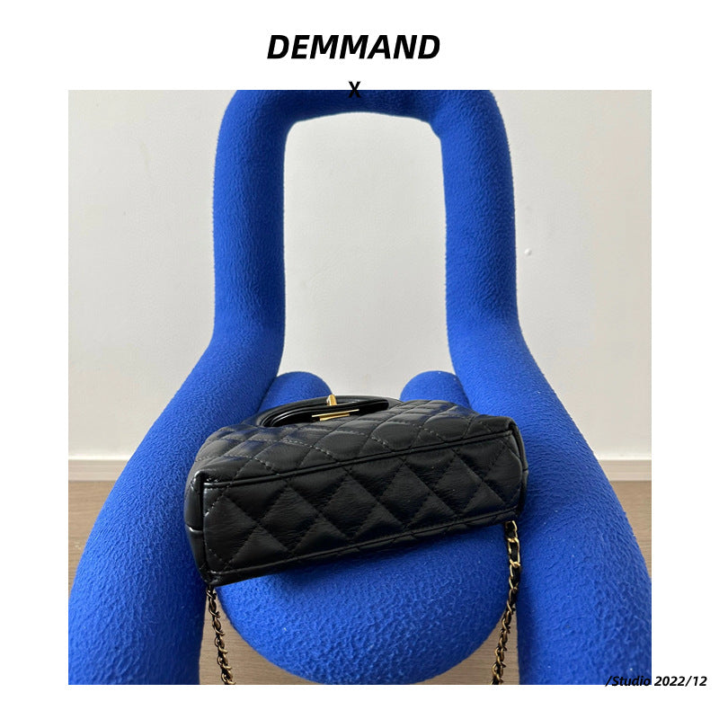 2023新款小香风复古小巧菱格手提包链条斜挎牛皮小包女简约时尚