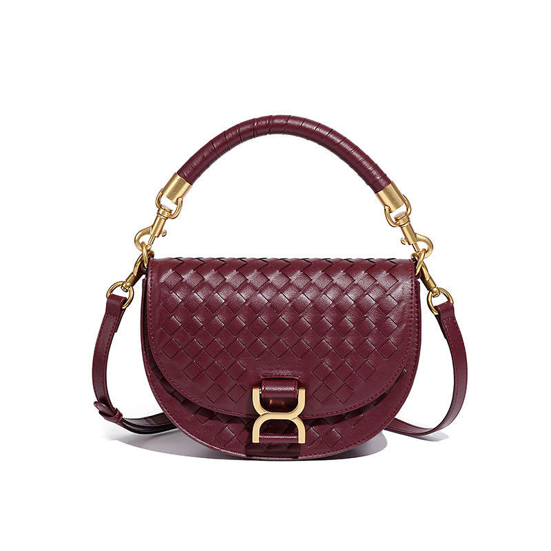 复古半圆编织马鞍包高级感定制单肩包金属扣手提包时尚潮流斜挎包