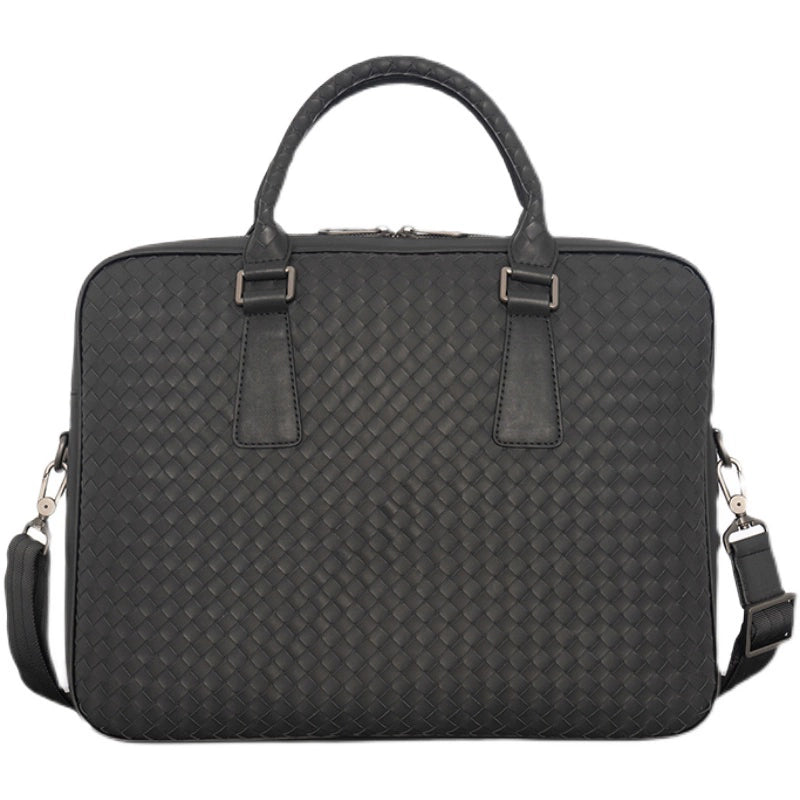 X&BV手提包男商务休闲公文包真皮编织青年电脑包时尚单肩斜挎包男