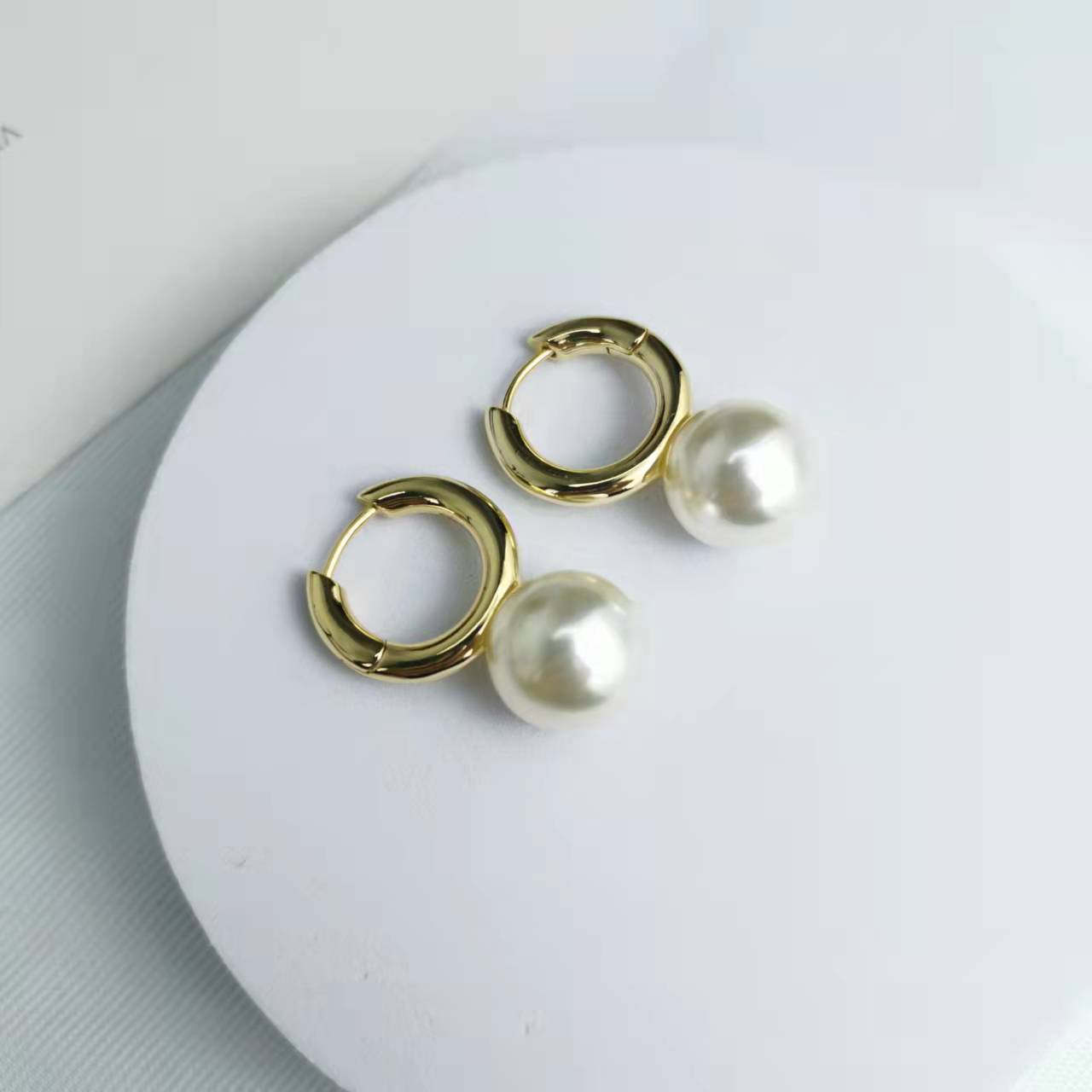 赛家21新款圆圈珍珠耳环女高级感气质INS风光面镀金几何形耳圈