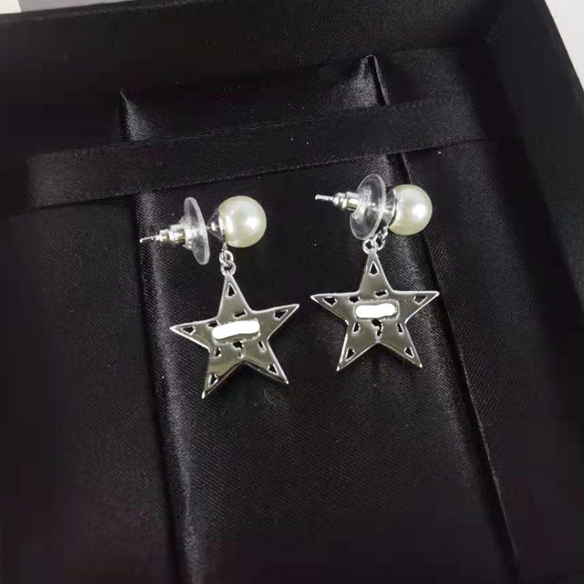 缪家新款珍珠耳环星星水晶耳坠气质时尚简约五角星形珍珠耳钉女
