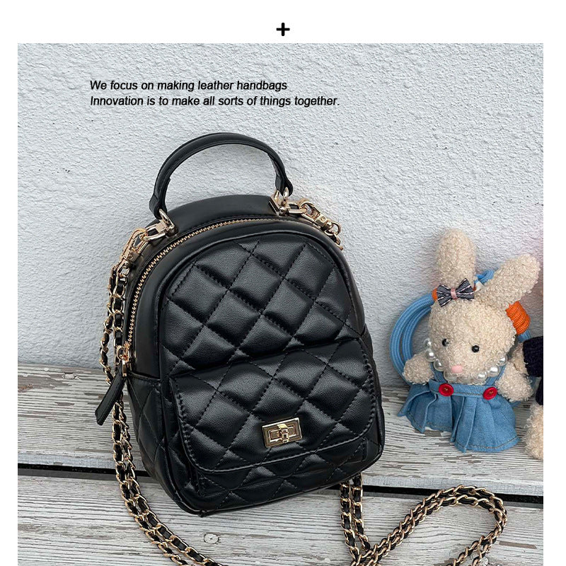 高级感小香风菱格双肩包双肩迷你2025新款时尚百搭书包单肩旅行包