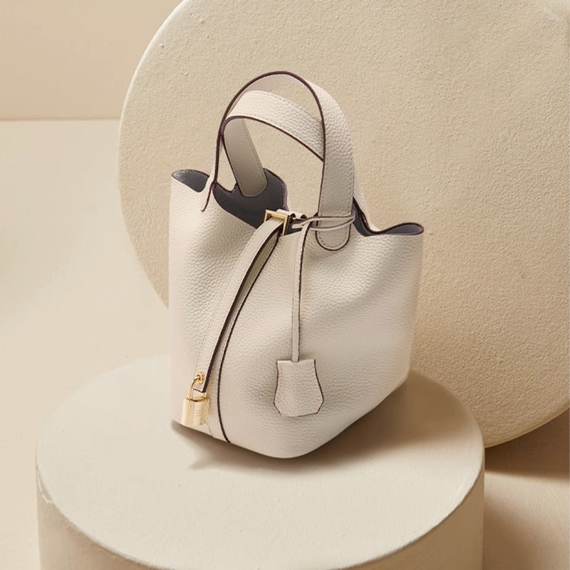 软糯头层togo牛皮真皮菜篮子女包小水桶包手提包大容量手拎包代发