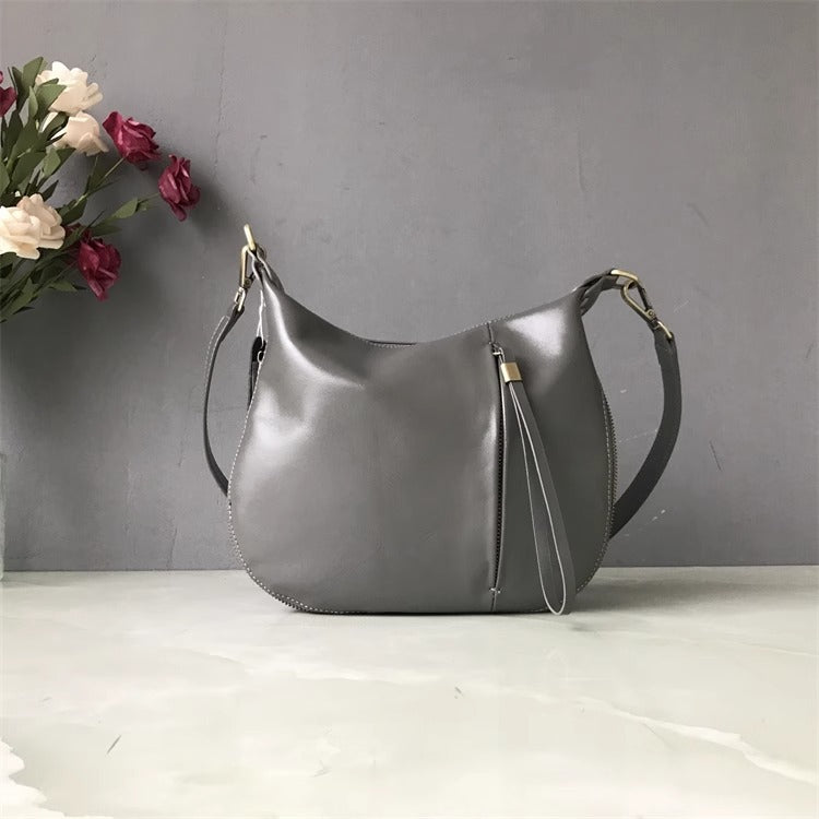 直播新款复古时尚马鞍包包女植鞣牛皮软皮质感小众设计单肩斜挎包