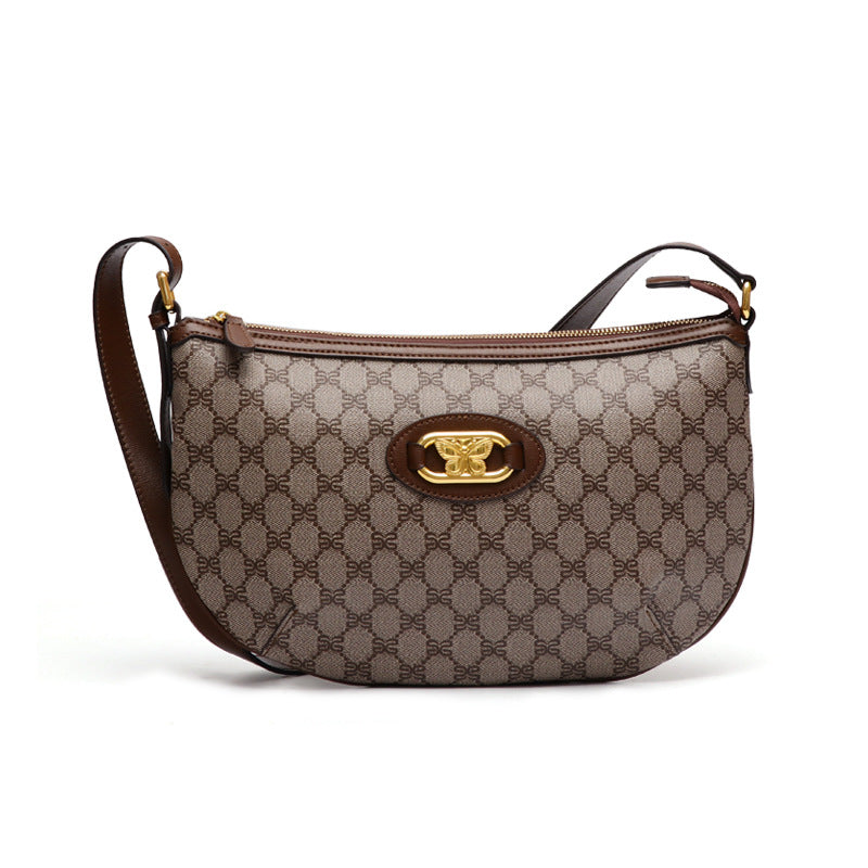 新款港风都市简约休闲百搭半月包复古高级感女士大容量单肩斜跨包