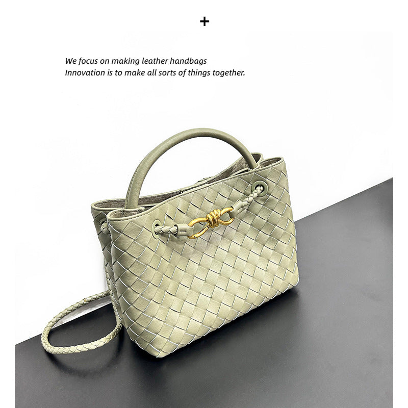 物著小众设计春季新款金属绳扣编织托特包单肩手提大容量复古女包