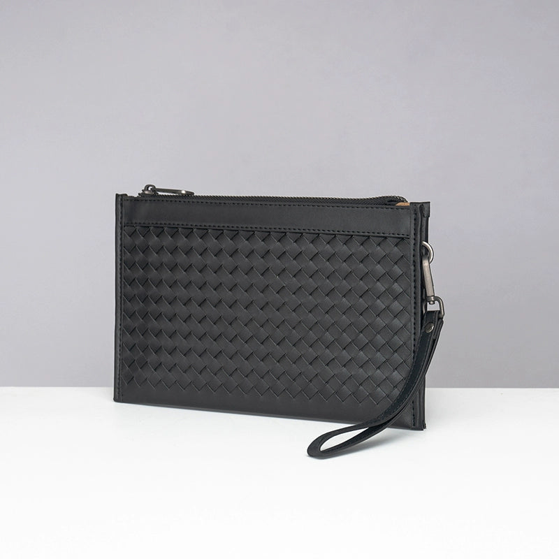 X&BV男士手包真皮大容量手拿包男商务休闲编织男包信封包手抓包潮