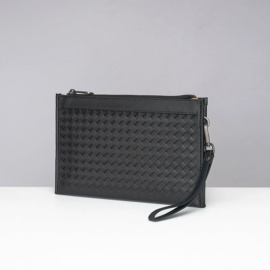 X&BV男士手包真皮大容量手拿包男商务休闲编织男包信封包手抓包潮