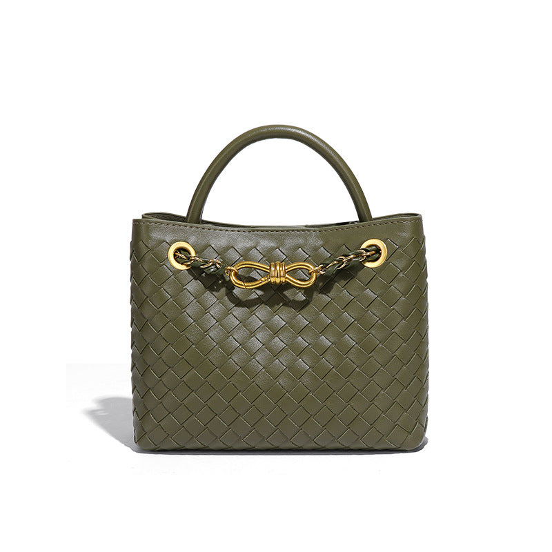 纯色百搭新款手工编织女包时尚通勤手提包链接单肩斜挎托特小方包