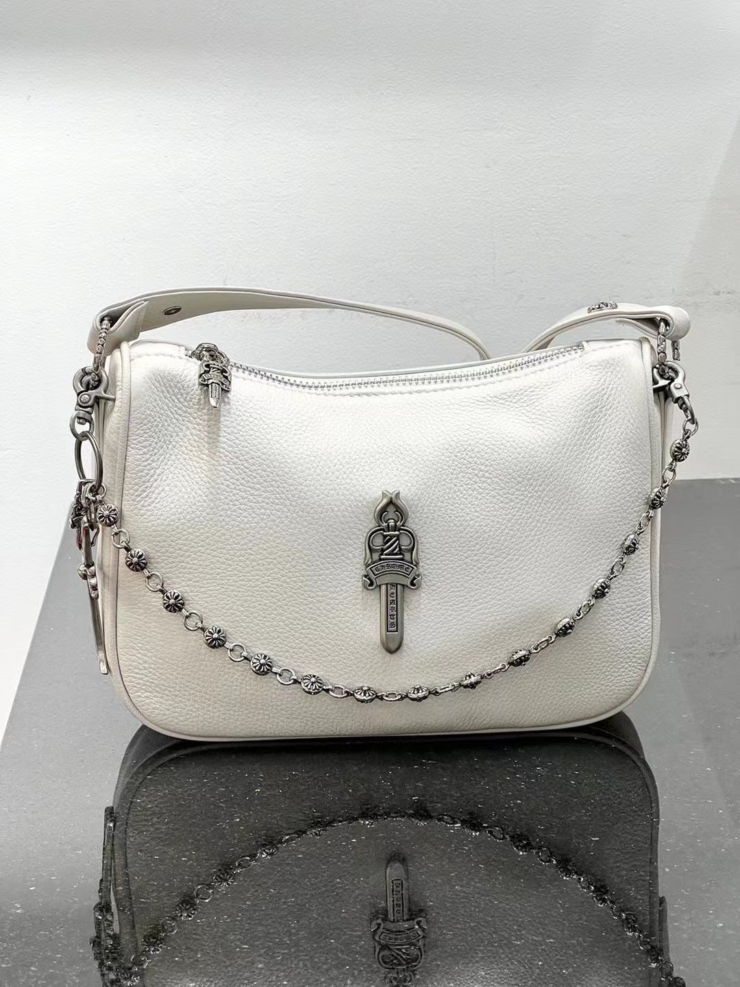 2024春季真皮鸡块包宝剑十字架链条小众腋下包个性时尚单肩包包女