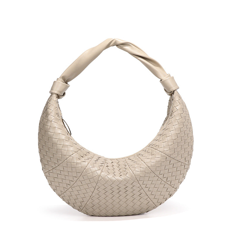 软面定制高级感手工编织包包女时尚单肩月牙包跨境纯色手拎新月包