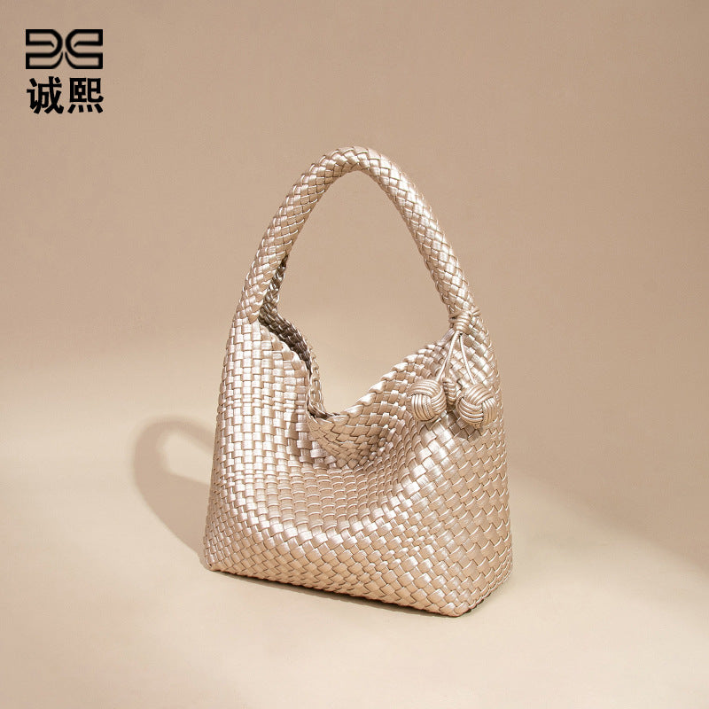 欧美新款手工编织包包个性手提子母包小众单肩腋下包休闲托特包女