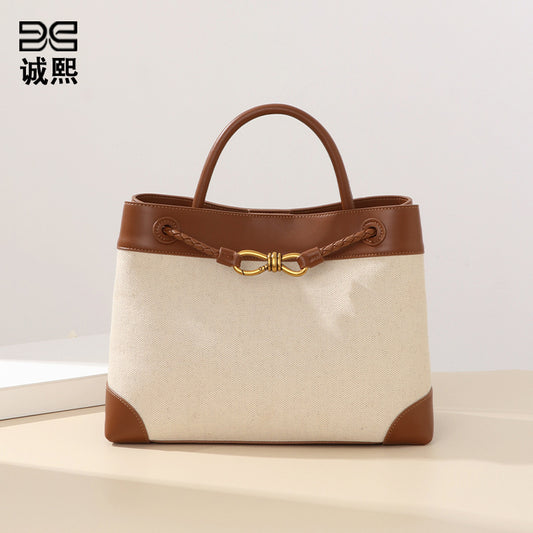 跨境爆款定制蝴蝶结撞色手拎包韩版时尚单肩斜挎包大容量托特女包