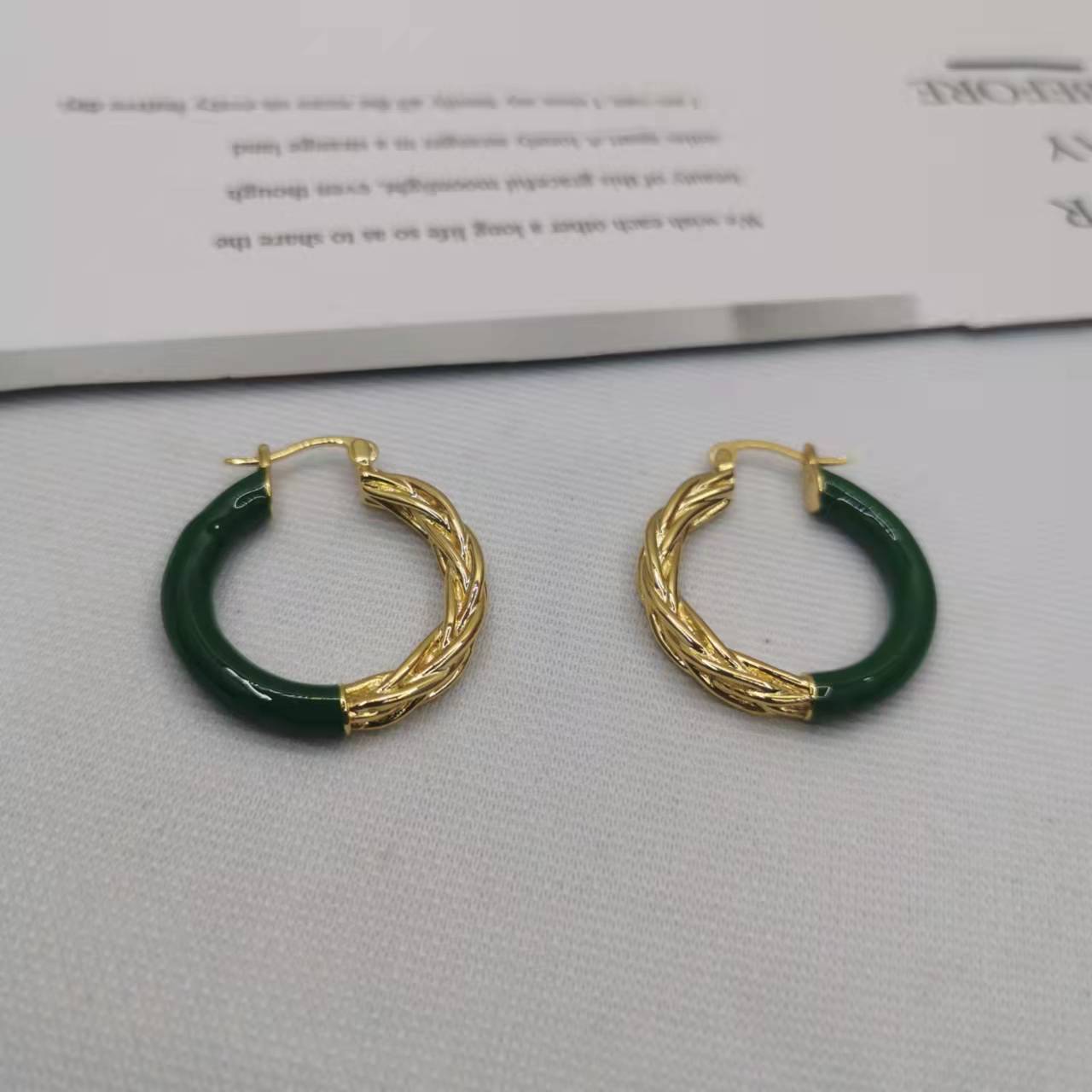 赛家21新款绿色几何形圆形耳环女珐琅编织耳圈高级感气质拼色耳扣