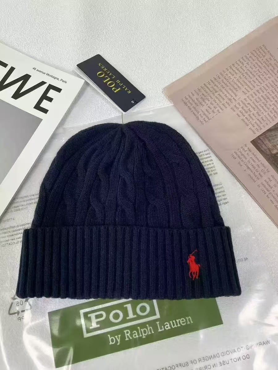Polo小马标秋冬男女刺绣羊毛针织帽保暖毛线帽冷帽加厚成人帽现货