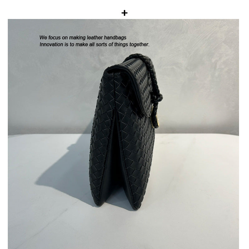 2024秋冬季跨境新款高级感优质牛皮手工编织手拿包单肩斜挎包包女