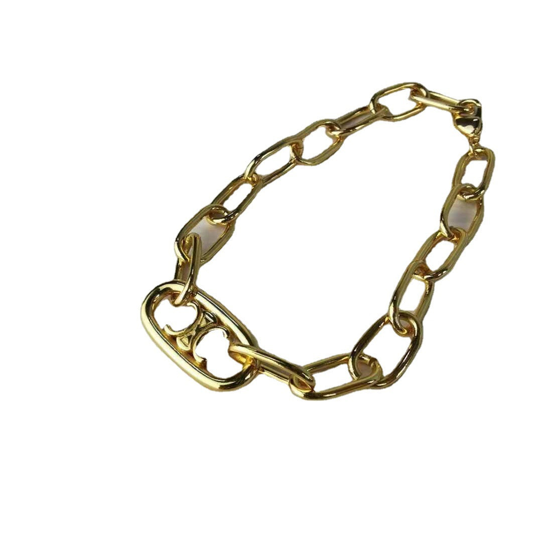 赛家新款锁骨链vintage凯旋门粗猪鼻子复古极简风链条项链手链