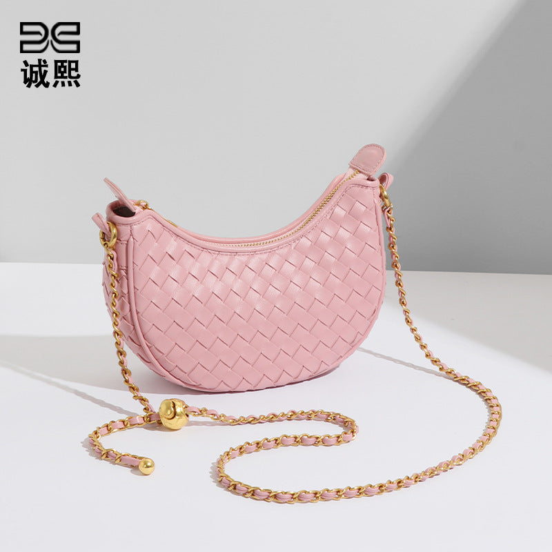 女包2025设计感月牙包新潮编织单肩包马卡龙新月包休闲斜挎月亮包