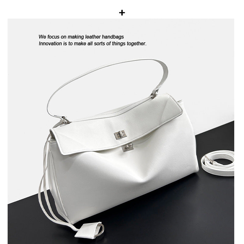 大气时尚锁扣牛皮女包2024新款链条轻便质感洋气真皮软皮斜挎包包