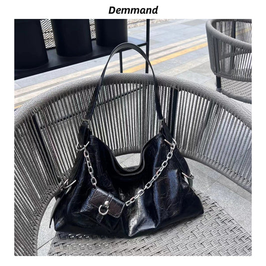 质感牛皮托特包女大容量机车包黑色通勤大包包斜挎单肩水桶包真皮