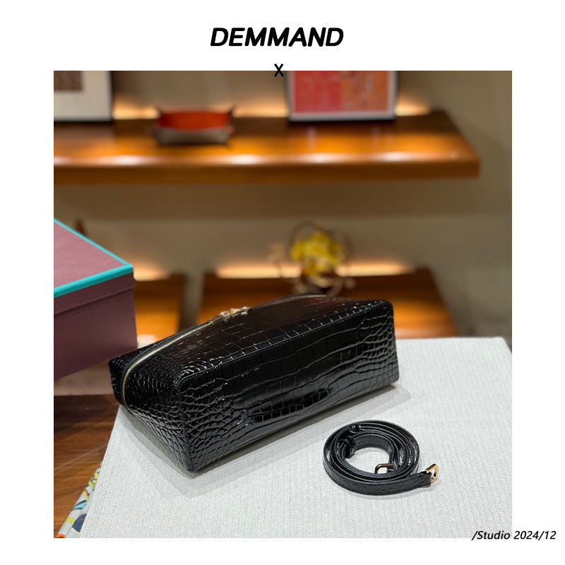 头层牛皮LP27饭盒包女高级感鳄鱼纹手提凯莉包2025新款单肩化妆包
