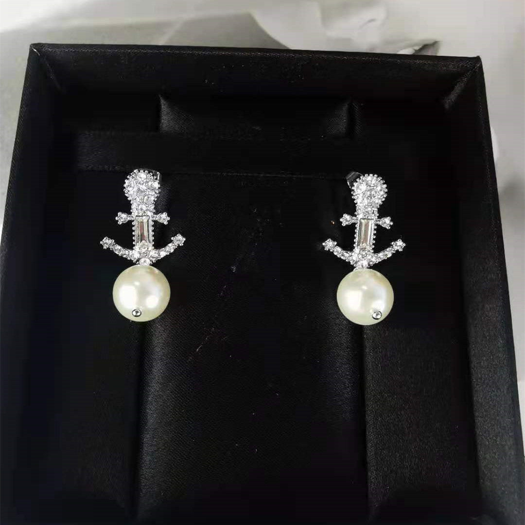 缪家新款设计感微镶珍珠锆石船锚精致耳环耳钉高级感个性气质耳环