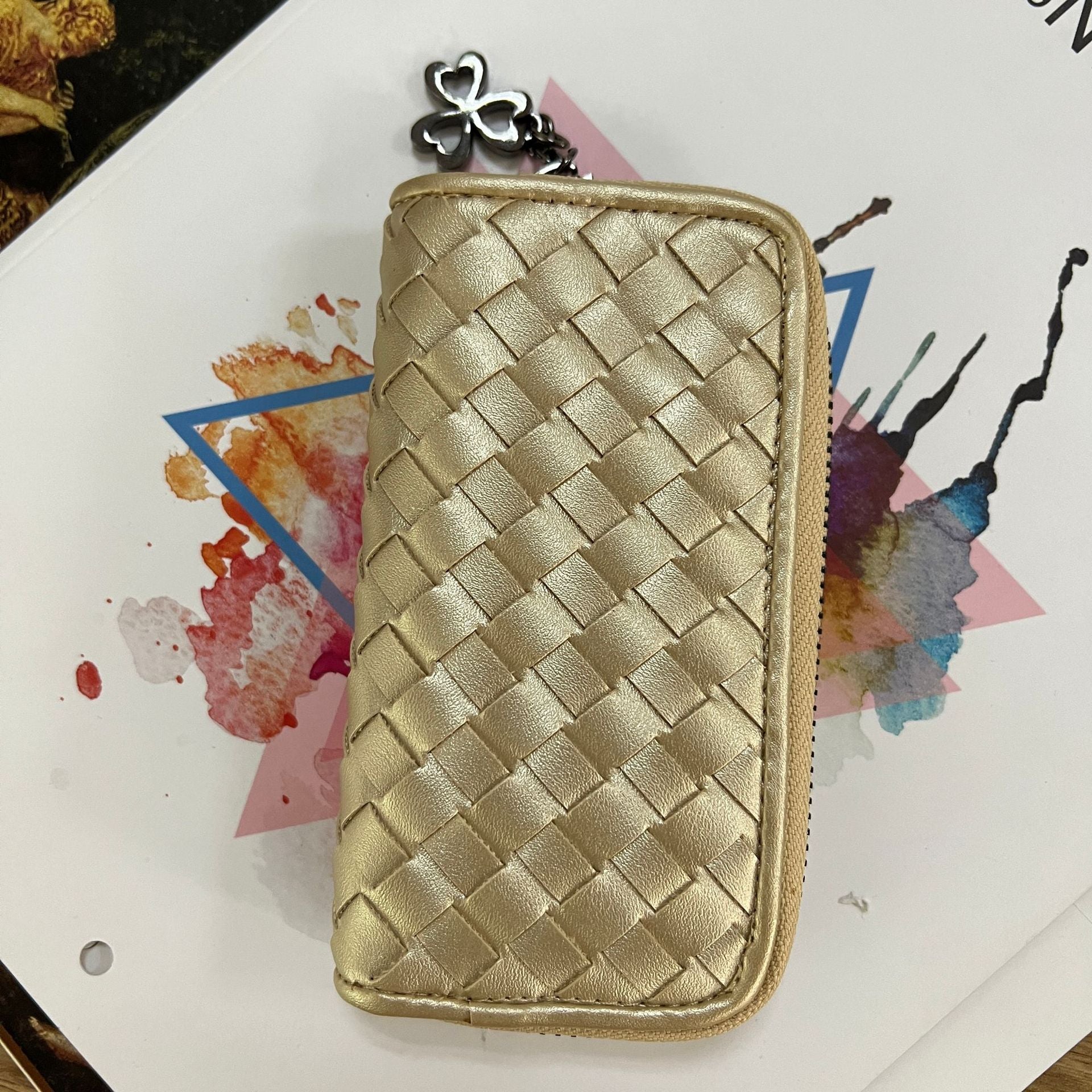 2025新款时尚零钱包卡包女手工编织多隔层多卡位银行卡卡包收纳包