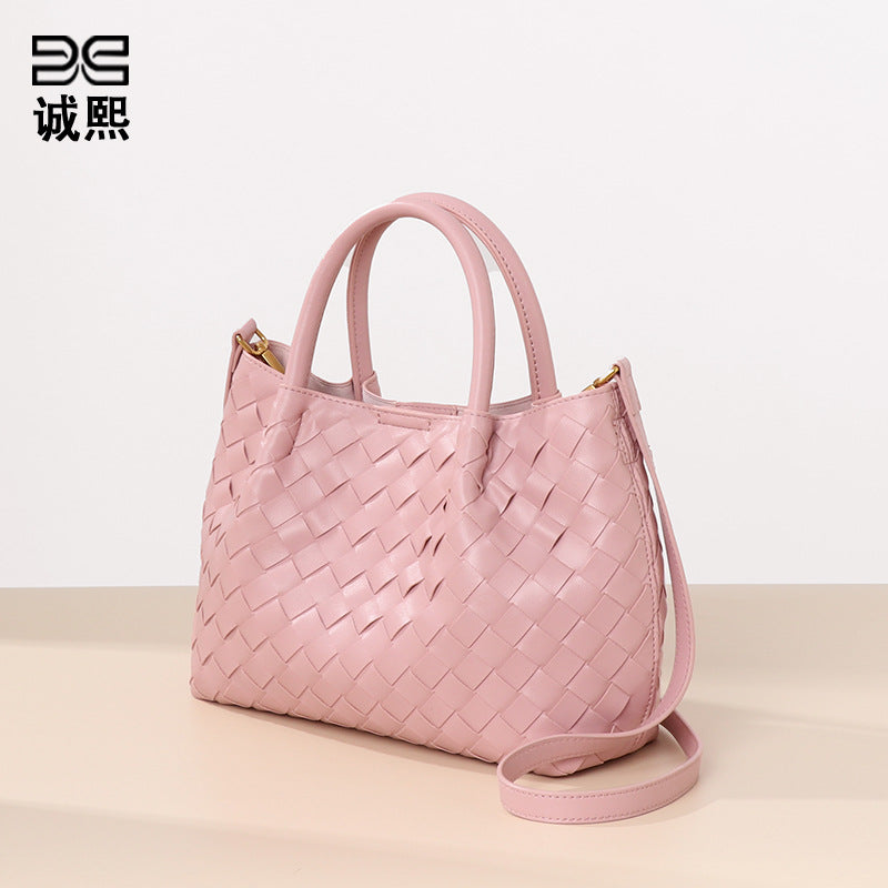 高级感韩版手拎包休闲单肩斜挎包时尚手工编织女包休闲子母托特包