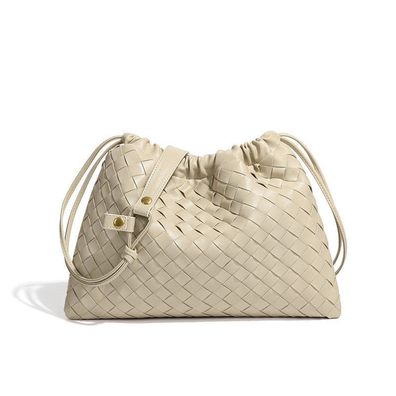 外贸新款福袋单肩女包手工编织包包束口皱褶云朵包时尚复古斜挎包