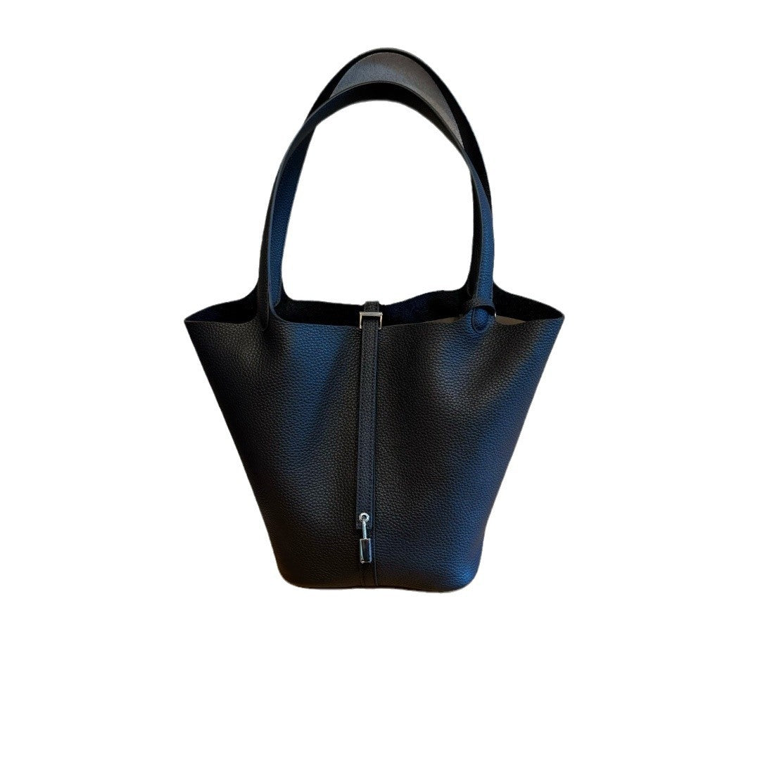 头层牛皮软真皮菜篮子内胆包18水桶包内袋手提包百搭大容量女包包