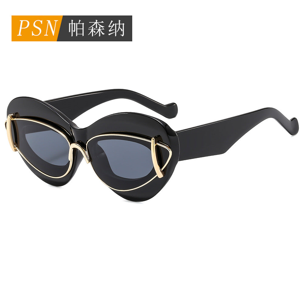 2024新款欧美轻奢墨镜时尚金属猫眼太阳镜网红sunglasses太阳眼镜