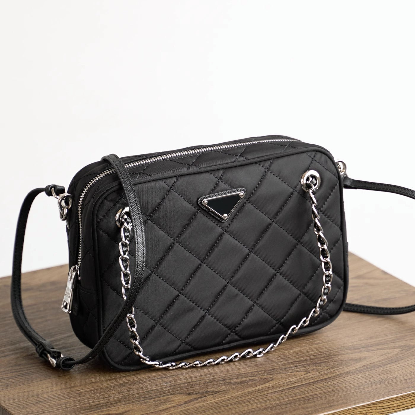 新尼龙单肩斜挎菱格链条中古相机包手提饭盒腋下小方包女1BH026 P