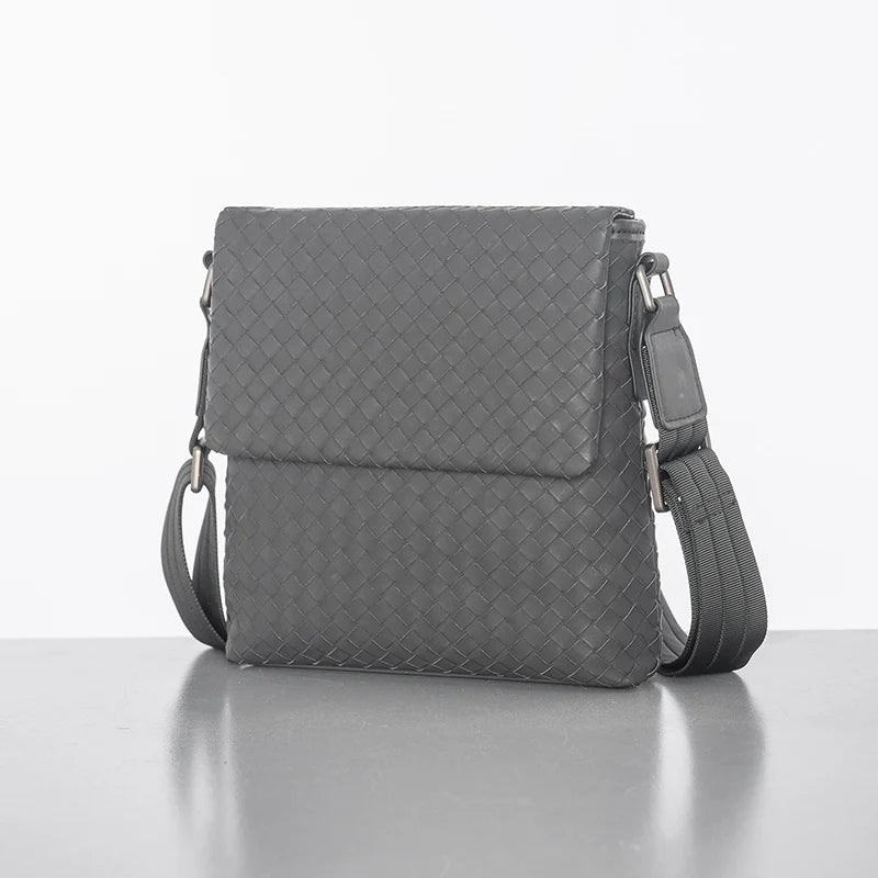 X&BV男士单肩包真皮休闲商务竖款翻盖编织小背包男包斜跨包潮牌包