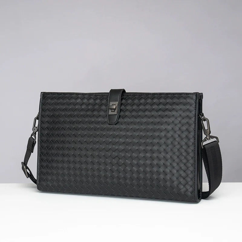 X&BV男士包包单肩斜挎包真皮休闲横款编织多功能大容量手拿包男潮