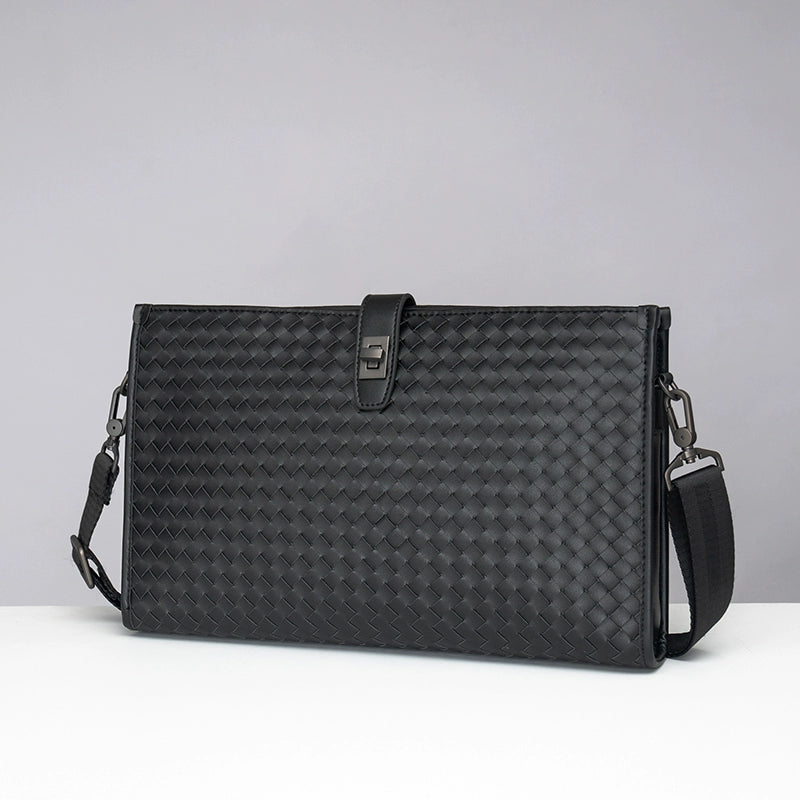 X&BV男士包包单肩斜挎包真皮休闲横款编织多功能大容量手拿包男潮