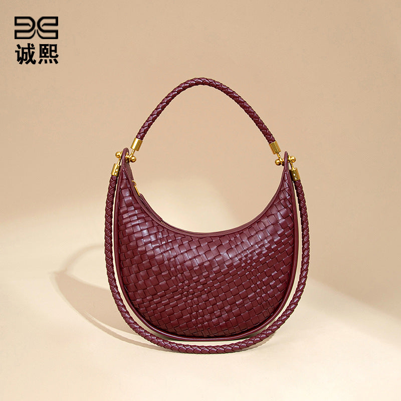 新款手工编织女包个性百搭月牙包手提高级感新月饺子包单肩腋下包