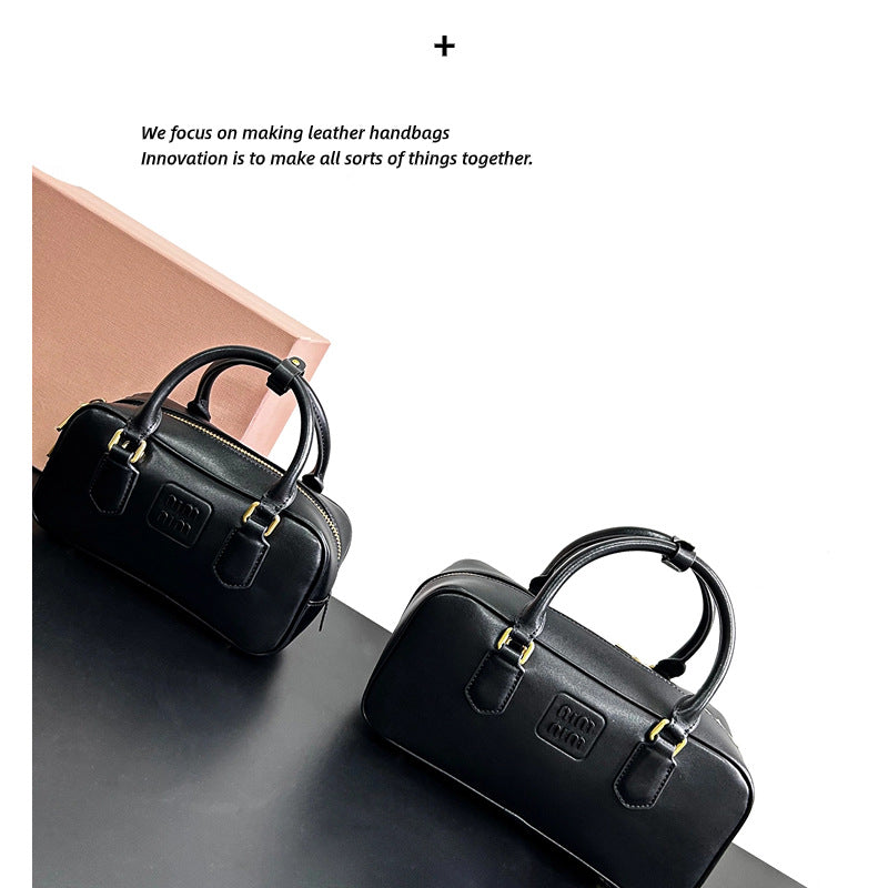 时尚百搭横款小手提包保龄球包小包包2023秋冬新款复古枕头包女包