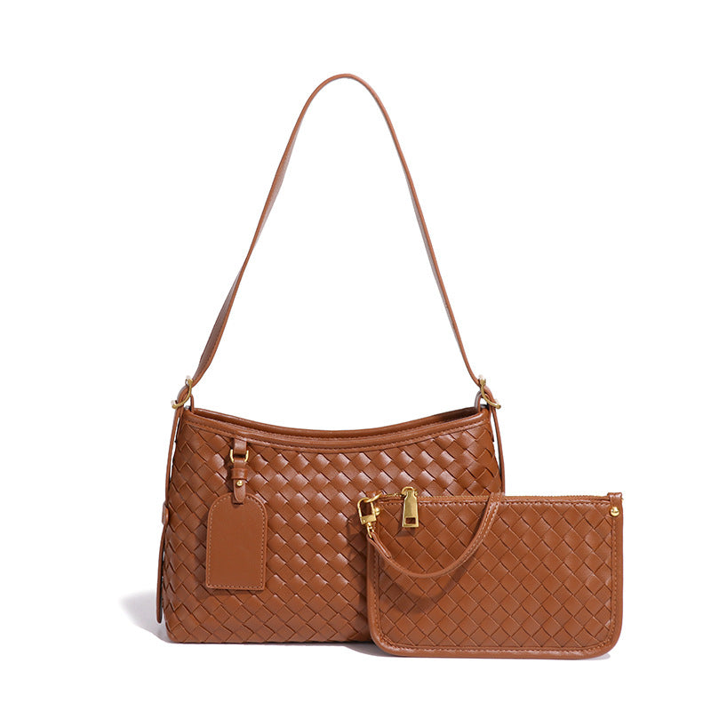 外贸手工编织包包时尚复古两件套单肩斜挎女包质感休闲腋下子母包