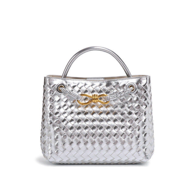 纯色百搭新款手工编织女包时尚通勤手提包链接单肩斜挎托特小方包