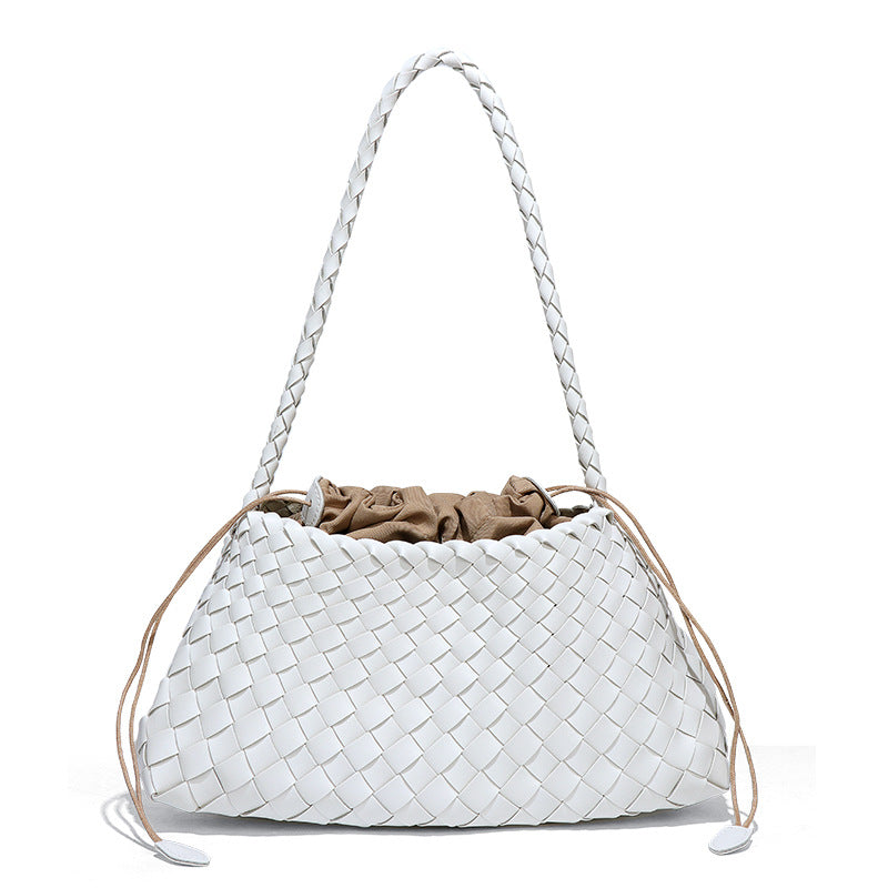 跨境热销纯色手工编织包包女高级感复古手提子母包时尚单肩腋下包