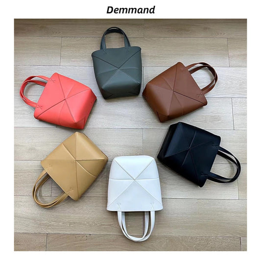 小众新款真皮折叠托特包时尚大容量简约休闲单肩斜挎手提水桶包女